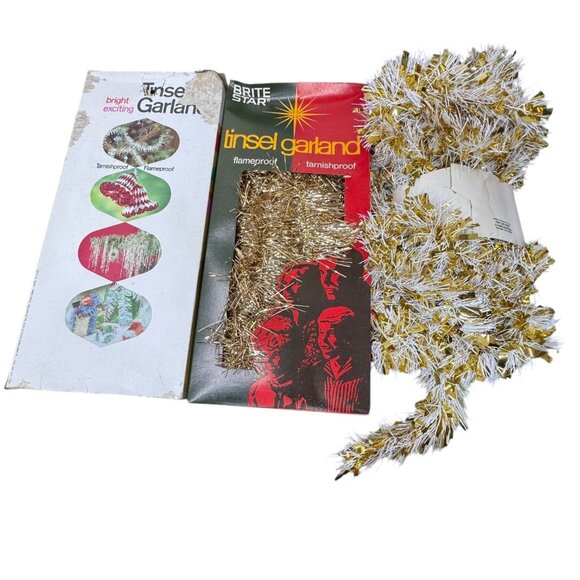 Vintage Tinsel Garland Gold White 50 Ft 15 Ft Flameproof Tarnishproof Lot 3 NEW - Picture 5 of 5